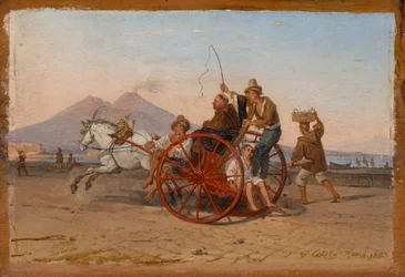 A Capuchin Monk and Nun are Driven in a Neapolitan Carrette in the Port of Naples