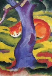 Cat behind tree