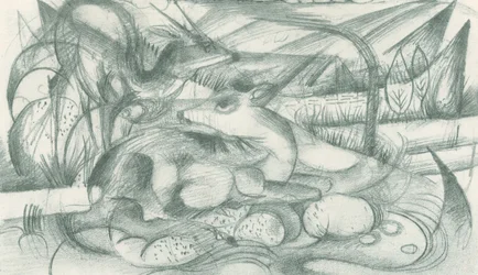 Stag and Doe in Primeval Landscape