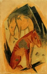 Two Horses Before Blue Mountain