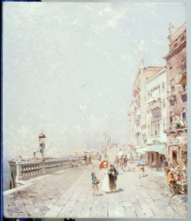 The Molo, Venice, looking West with figures Promenading