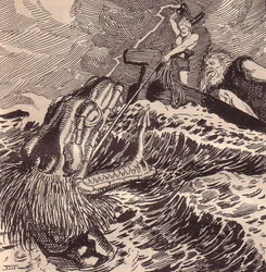 Thor and Hymir Fishing. Illustration for The Edda: Germanic Gods and Heroes by Hans von Wolzogen