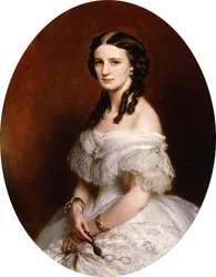Portrait of a Lady, Half Length, Wearing a White Dress and Holding a Pair of Lunettes