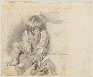 Seated Boy Putting on His Sock