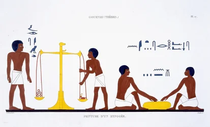 Rituals of Death (subject unclear), from a Rare Record of Frescoes from Thebes, recorded 1819-1822 on his second visit to Egypt by Frederic Cailliaud (1787-1869)