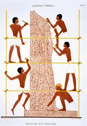 Stonemasons Making Colossal Statue of the Pharaoh, from a Rare Record of Frescoes from Thebes, Recorded 1819-1822 on His Second Visit to Egypt