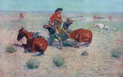 Indians attacking cowboys. Frederic Remington.