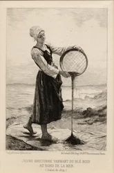 A Young Bretonne Winnowing Buckwheat at the Seaside, engraved by Cadart in 1874