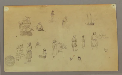 Figure Studies, Pack Donkey, Sailboat, Possibly 1868