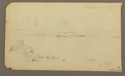 Figure and ox Cart, Cypress Tree; Verso: View across Cuitzeo Lake, January 1885