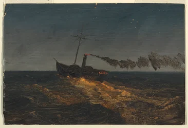 Paddle steamer at dusk, ca. 1853