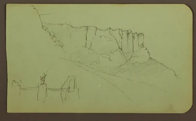 Rock Wall, Pilaster; Verso: Mountain Landscape, Figures, 1883