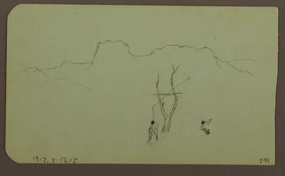 Rock Wall, Pilaster; Verso: Mountain Landscape, Figures, 1883