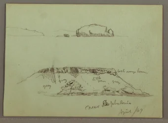 Rocks in front of Coastline, Rocky Cliffs by Coastline, April 1869