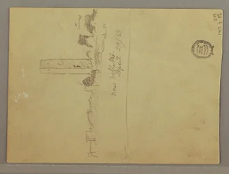 Sketches from Italy: Building with a Tower, Mountain, and Man, April 29, 1869