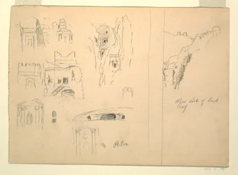 Ten Studies of Tombs and a View of Rocks, Petra, Jordan, February 26, 1868