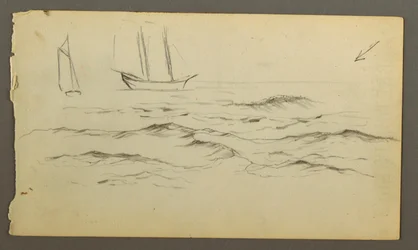 Two Sailboats, Waves, possibly 1860
