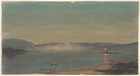 Night View of a Seaport