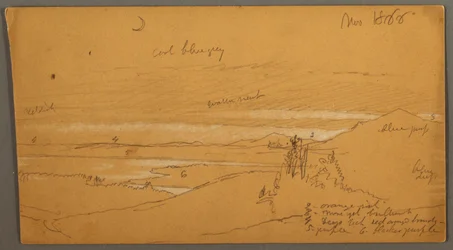 River through Mountain Valley with Sky and Crescent Moon