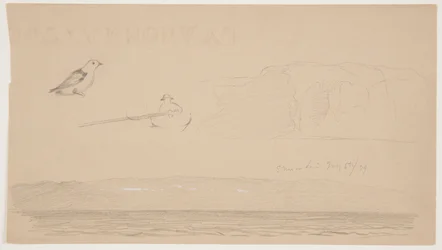 Sketches from Labrador of Snow on Land, Man in Boat, and Bird