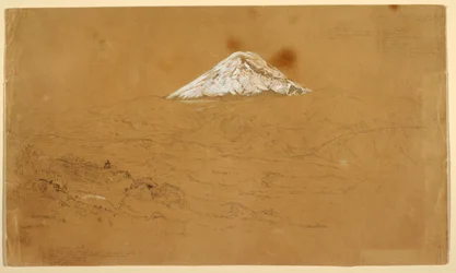 View of Snow Covered Mount Chimborazo Drawn Near Guanojo and Guaranda, Ecuador