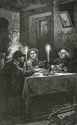 Jean Valjean is received and cared for by Bishop Myriel