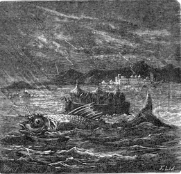 The giant fish of the universal flood according to the Hindus