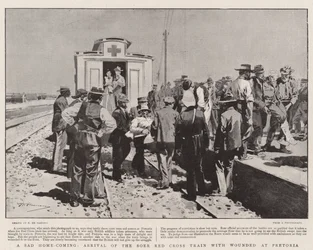 A Sad Home-Coming, Arrival of the Boer Red Cross Train with Wounded at Pretoria