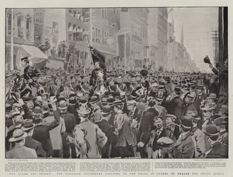 For Queen and Empire, the Canadian Contingent marching to the Docks at Quebec to embark for South Africa