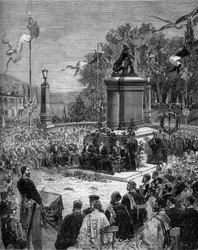 Inauguration of the statue of Blaise Pascal (1623-1662) in the Place Saint Herem of Clermont-Ferrand, Puy de Dome (63). September 5