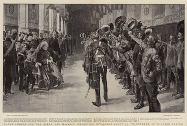 Three Cheers for the Queen, Her Majesty inspecting Invalided Colonial Volunteers at Windsor Castle