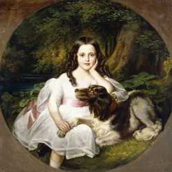 A Young Girl Resting in a Landscape with Her Dog