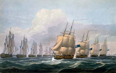 Capt. Beresford in HMS Theseus Leading his Squadron of Ships from 
