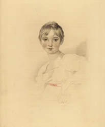Portrait of Lucy Meredith, niece of Sir Thomas Lawrence. Hand-tinted engraving by Frederick Christian Lewis after an illustration by Sir Thomas Lawrence from P.G. Patmore’s Cabinet of Gems, Ackermann, London