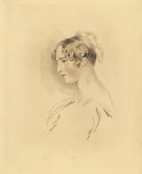 Portrait of Mary Isabella Bloxam as a young woman, niece to Sir Thomas Lawrence. Engraving by Frederick Christian Lewis after an illustration by Sir Thomas Lawrence from P.G. Patmore’s Cabinet of Gems