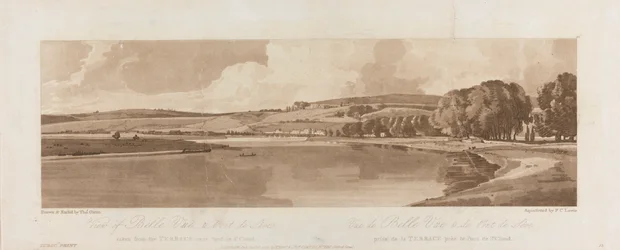 View of Belle Vue and Pont de Seve taken from the Terrace near Pont de St. Cloud 1802; Plate 13 Views in Paris, the Emanuel Volume tracing of the plate