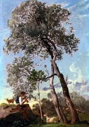 In the Campagna, a Goatherd Playing the Pipe