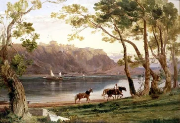 River Landscape with Barge Horses