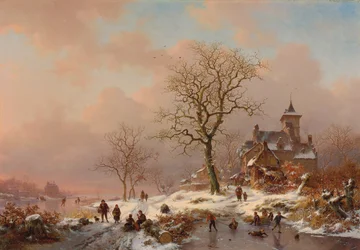 Winter Landscape with Figures Playing on the Ice