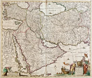 Map of Persia (Iran), Armenia, Anatolia (Turkey) and Arabia (Arabian Peninsula: Saudi Arabia, Kuwait, United Arab Emirates, Oman, Qatar, Yemen, Bahrain)