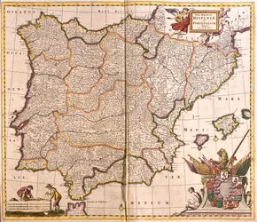 Map of the Iberian Peninsula, Spain and Portugal