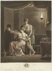Philea drawing the portrait of her beloved Ariston using the shadow of his profile on the wall
