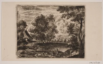 Landscape. In the Foreground Goats and Shepherds