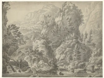 Mountain Landscape with Waterfall