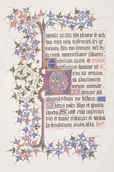 Illuminated Leaf with Initial E recto, Vine Border verso