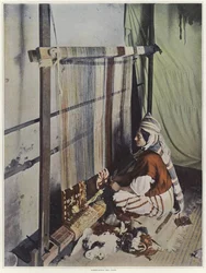 A Woman Weaving a Tapestry on a Loom in Tunisia
