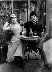 Couple on the Terrace of a Café and Drinking Absinthe - Photography, circa 1890