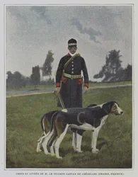Hound and Huntsman in the Livery of the Hunt of Vicomte Gaetan de Chezelles, France