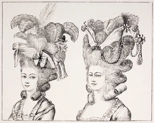 18th Century French Girls wearing Extravagant Hair Styles and Hats