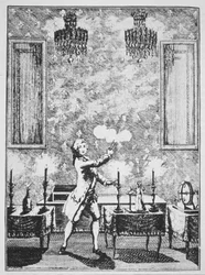 A Demonstration of Conjuring from La magie Blanche devoilee by Decremps, 1659, illustrated in a History of Magic, published late 19th century
